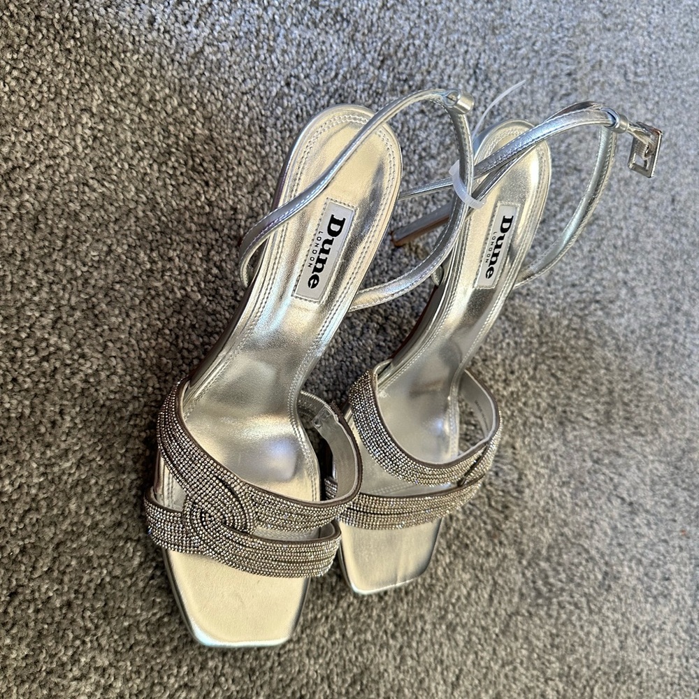 Dune London Silver Crystal Strap Stiletto Sandals